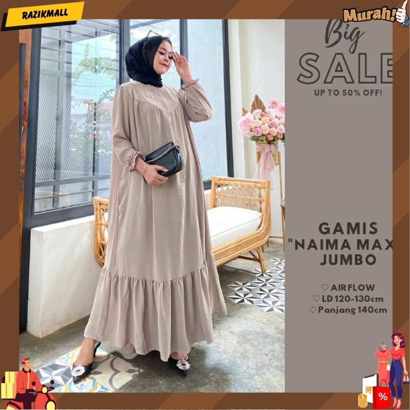 Gamis Jumbo Naima maxi Crinkle Airflow LD 115-140cm