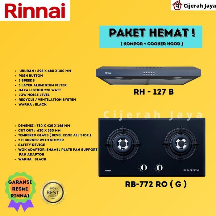 RINNAI PAKET KOMPOR GAS TANAM 2 TUNGKU RB 772RO(G)+COOKER HOOD RH 127B - INSTAN BANDUNG