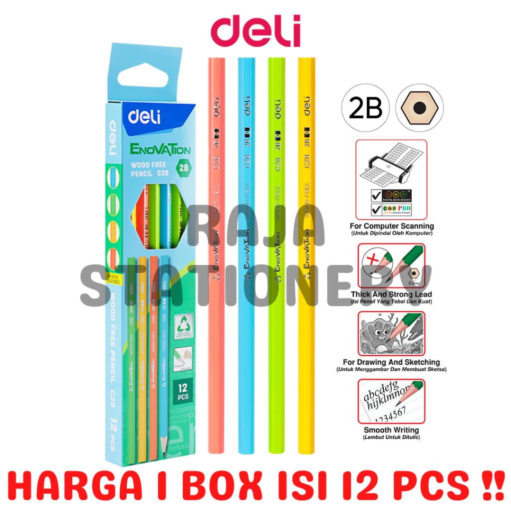 DELI PENCIL 2B COLOURS PENSIL KAYU DELI 2B WARNA WARNI ANAK EC28 LUSIN BOX [12PCS]