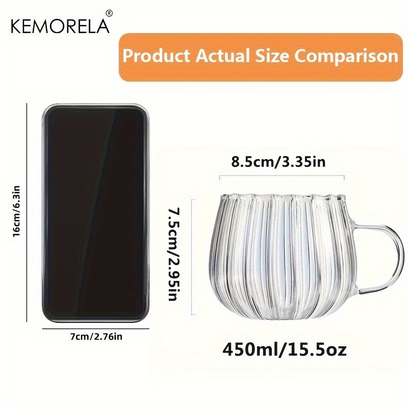 KEMORELA 450ML Vertical Stripe Breakfast Mug Glass Coffee Tea Mug Drink Dessert Milk Cup With Handle