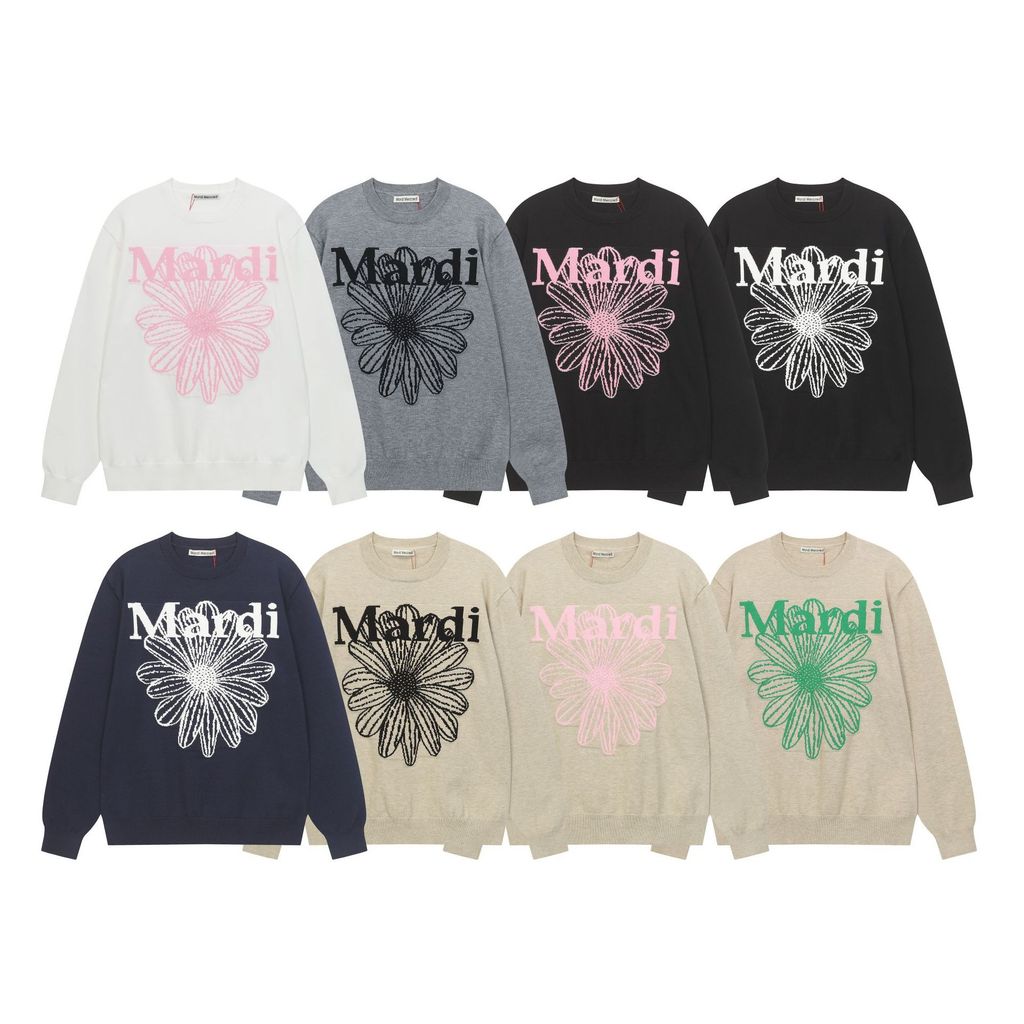 Sweater bulu domba campuran rajutan bunga kecil kerah bulat Mard* Korea