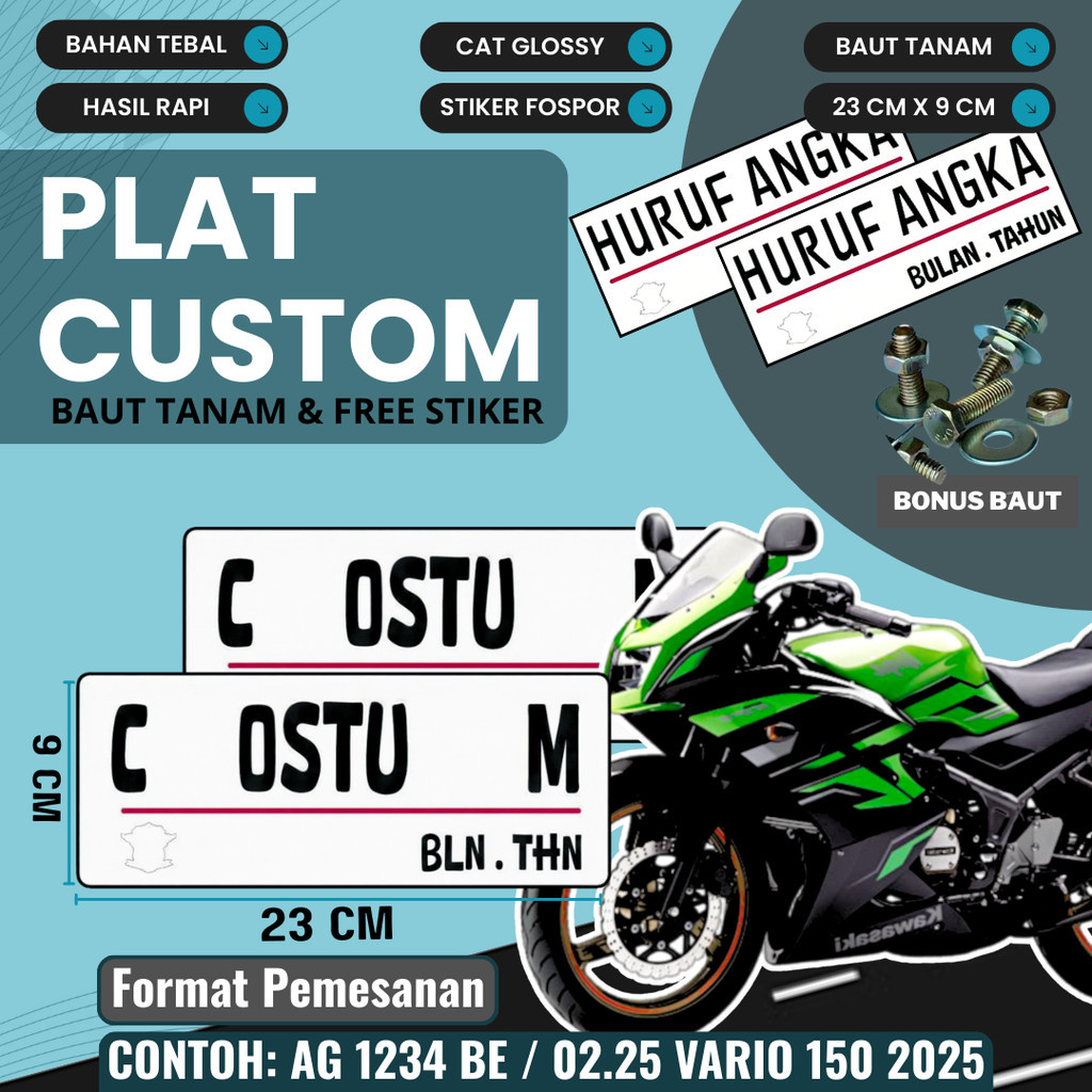 PLAT CUSTOM WARNA PUTIH PLAT CUSTOM SATU PASANG WARNA PUTIH PLAT CUSTOM BAUT TANAM