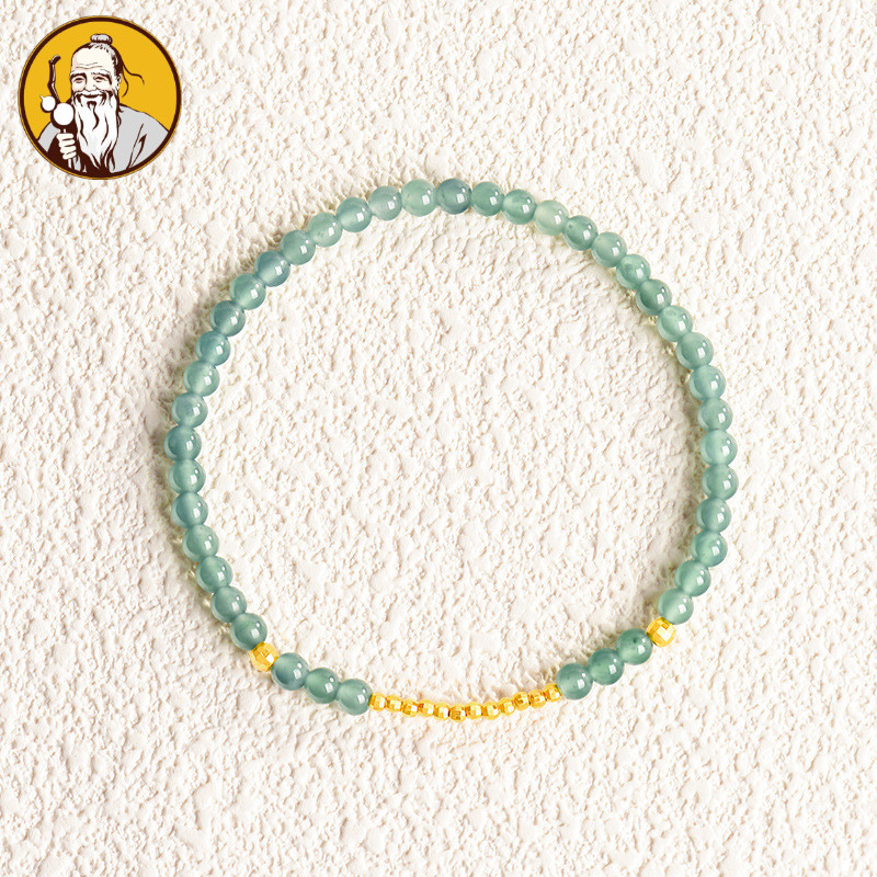 Dengan Sertifikat：Natural Batu giok, gelang manik-manik millet air biru, gelang manik-manik batu gio