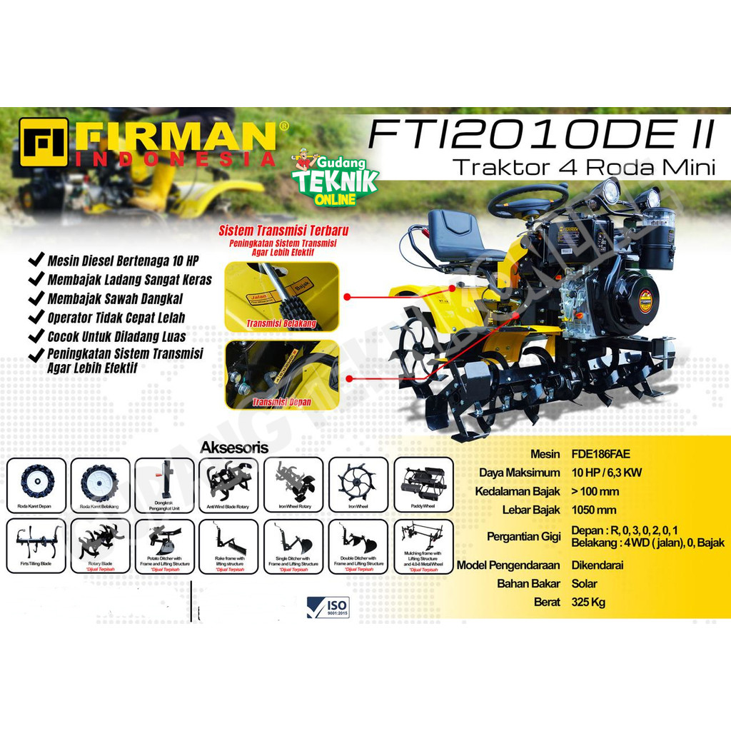 Mesin Traktor Mini 4 Roda FIRMAN FTI2010DE DIESEL 10HP / Mesin Traktor Bajak Sawah Kebun Kering Basa