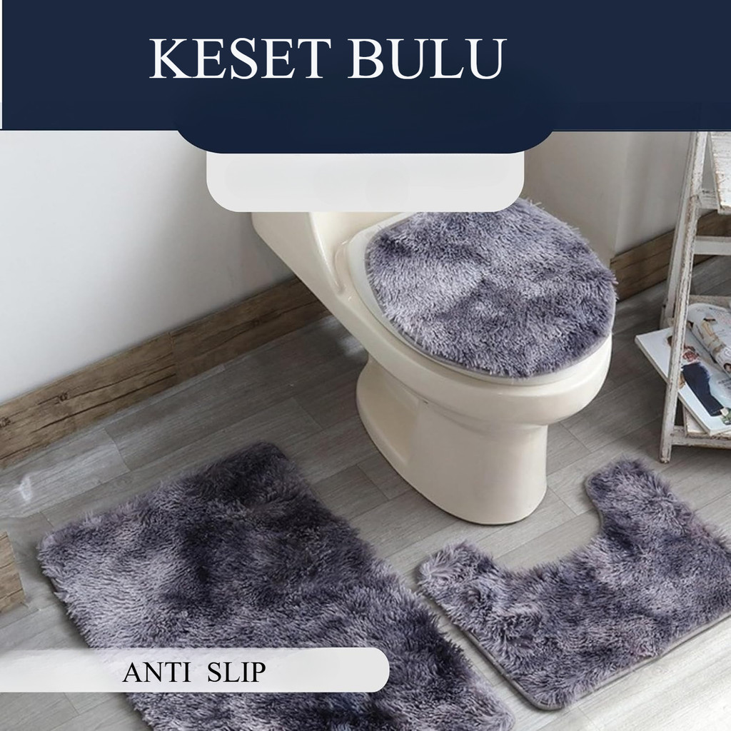 Yamata Set Keset Karpet Kamar Mandi 3 Buah Lembut Anti Selip untuk Dekorasi Rumah Termasuk Penutup D