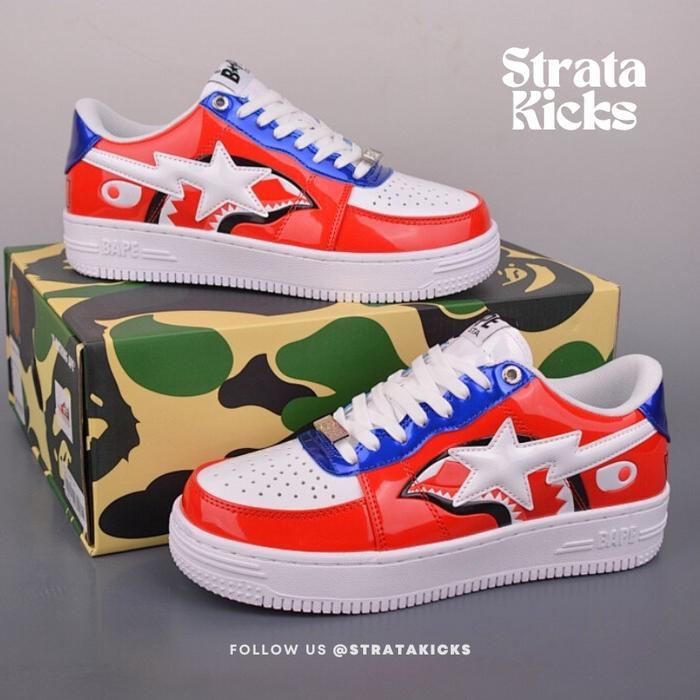 BAPE Sta Low M2 Red Shark Face Sneaker 1G30-191-002-RED (Size 36-46)