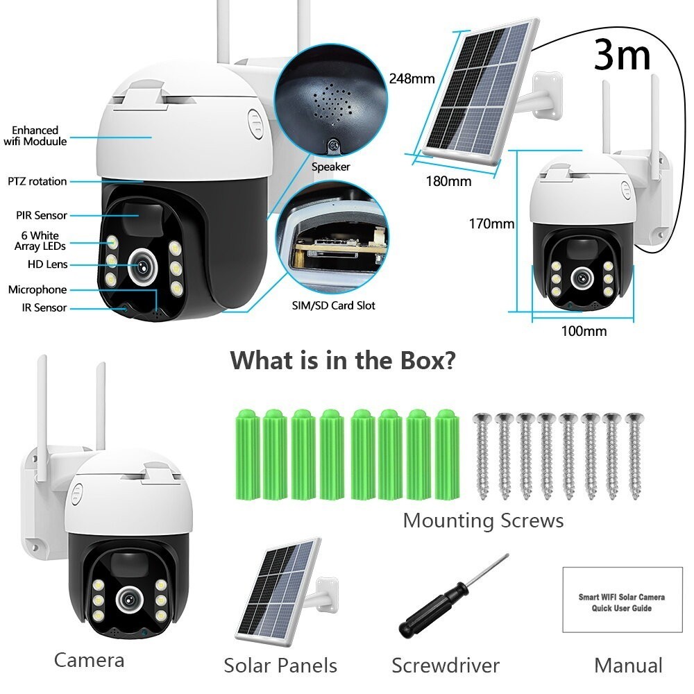 Kamera CCTV Solar 4G Tanpa WiFi Pantau Rumah dan Kebun 24 Jam Tahan Hujan dan Panas HD1080P