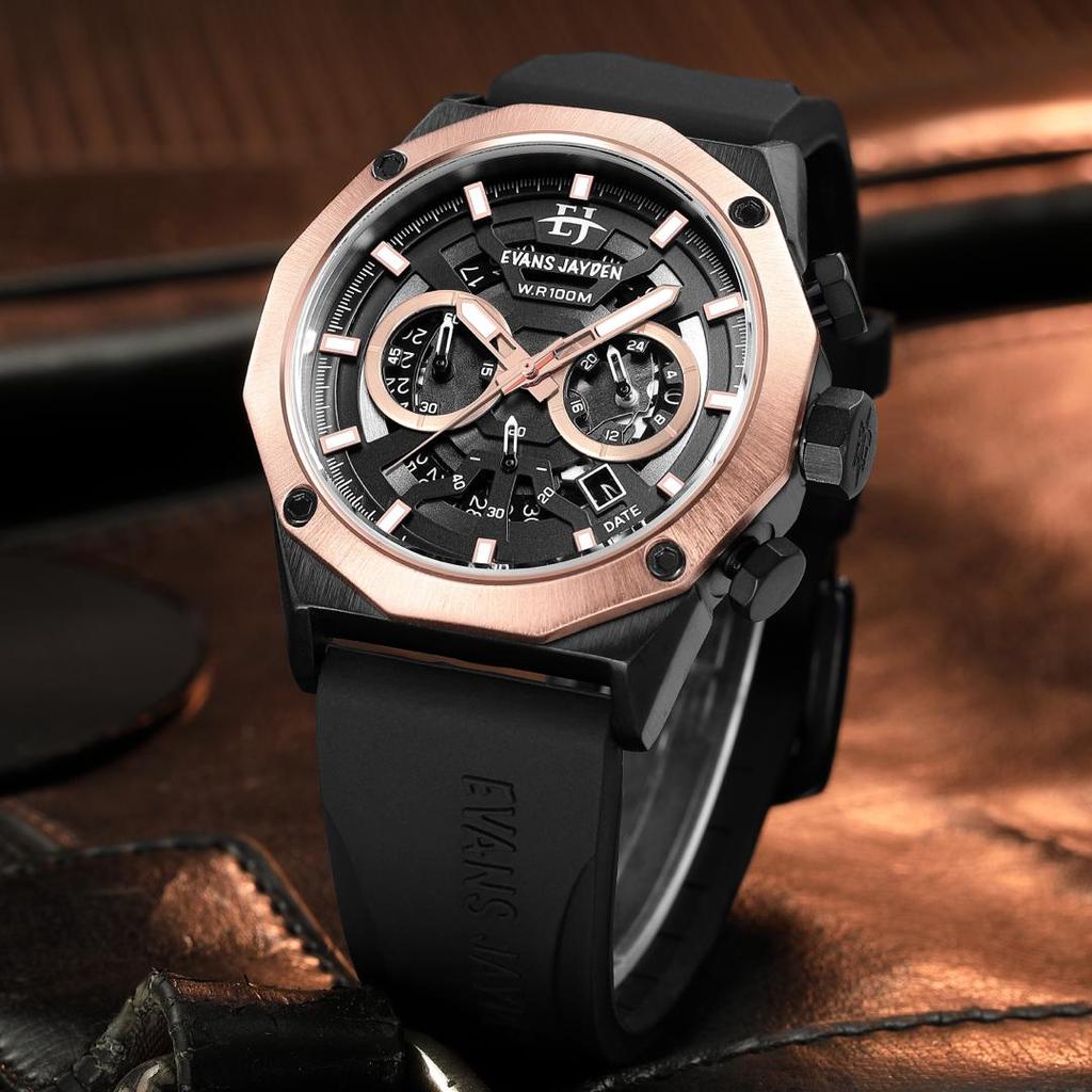 Evans Jayden Jam Tangan Pria 9583 Rubber Kaca Sapphire Chronograph Stainless Watches Waterproof 10AT