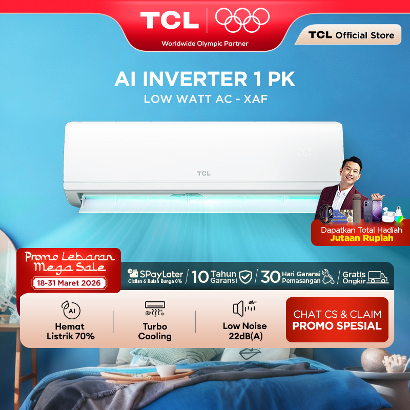 TCL AC Inverter 1PK - Tersedia Pemasangan - AI Tech Hemat Listrik 70% - Anti Bising - Cepat Dingin -