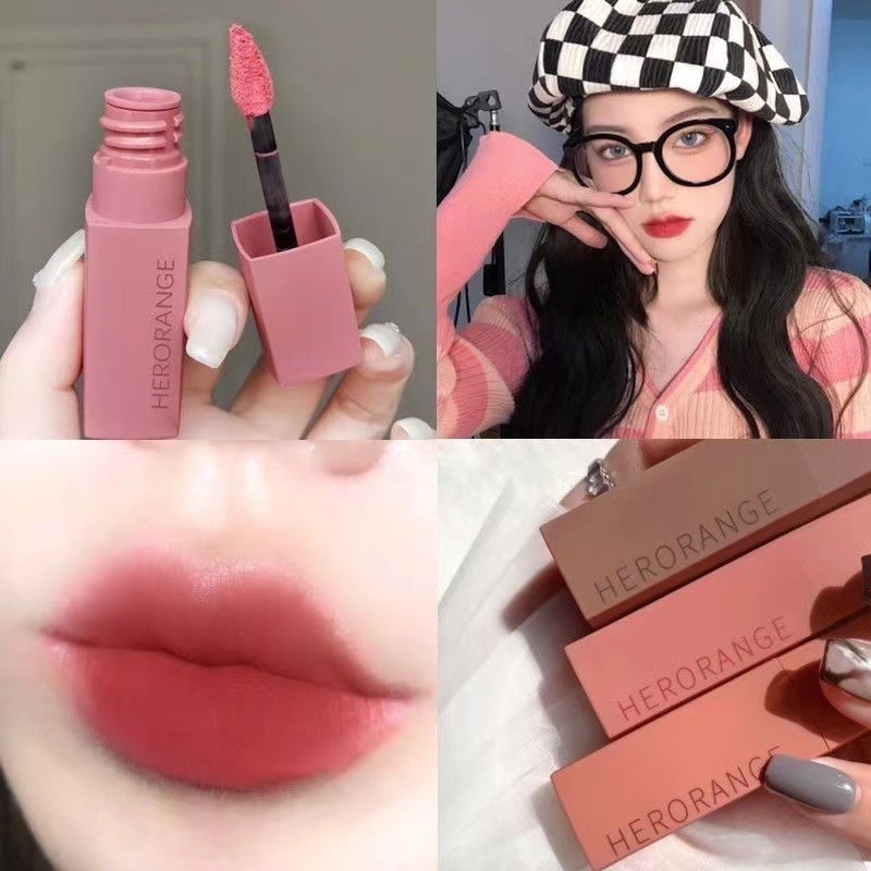 HERORANGE Lip Glaze Lip Tint Matte Melembapkan Halus Tahan Air Lip Gloss Tahan Lama