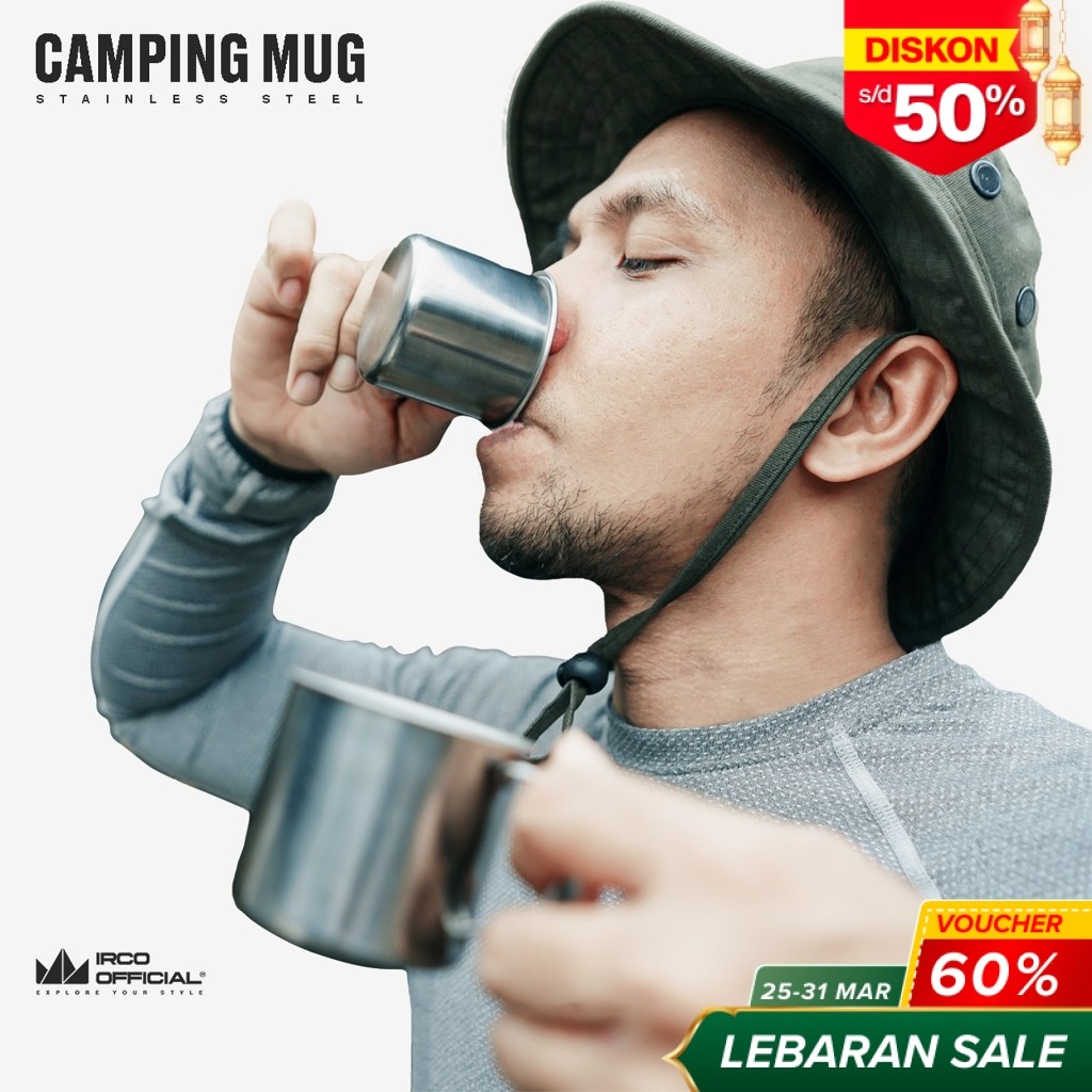 IRCO Gelas Camping Stainless 140ml - Cangkir Gunung Enamel Polos - Mug Outdoor - Gelas Kopi Jadul