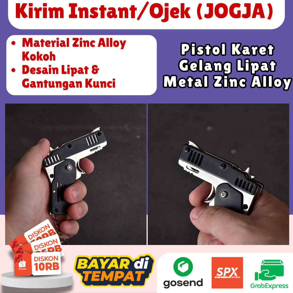 Mainan Pistol Karet Gelang Lipat Foldable Rubber Band Gun Zinc Alloy Metal