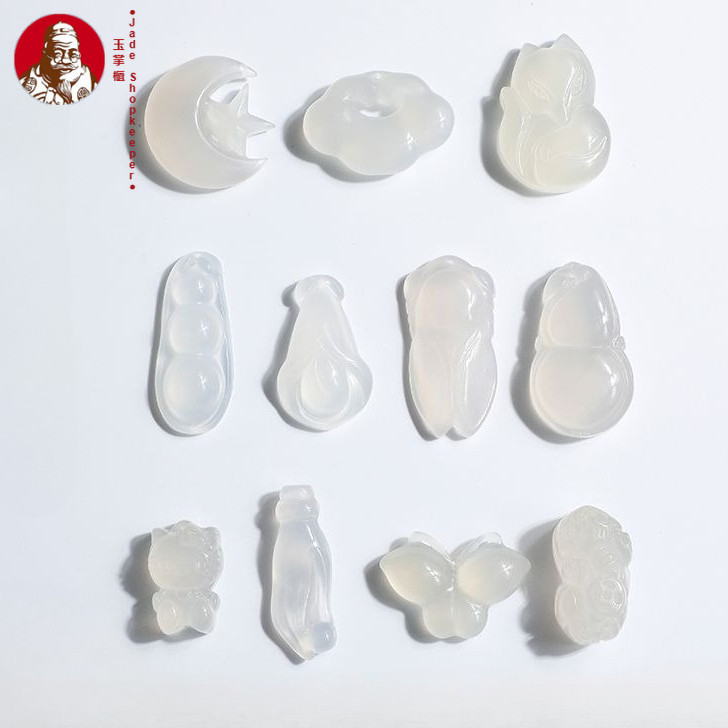 Chalcedony batu akik putih, liontin bintang dan bulan, aksesoris liontin DIY pria dan wanita.