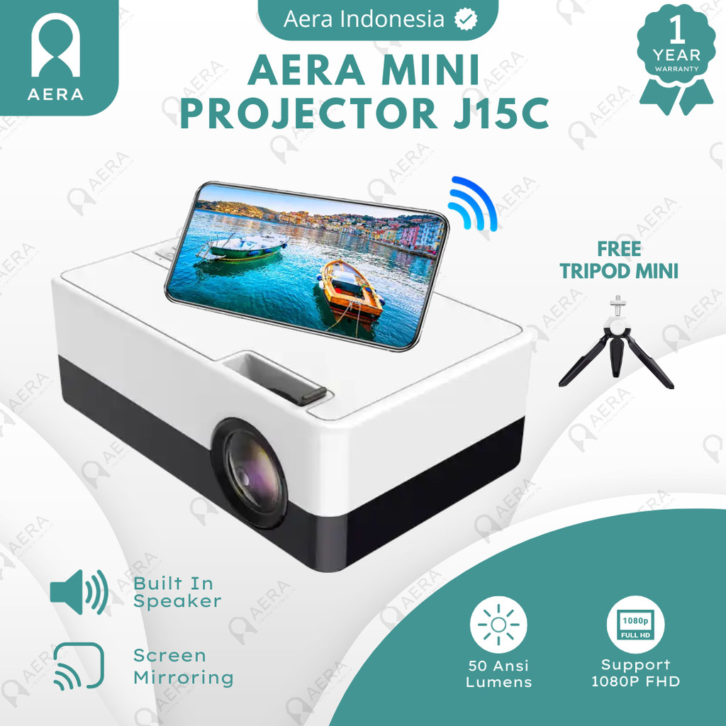 Aera Proyektor Wifi J15C 50 Ansi Full HD Proyektor Portable Mini Wifi Mirroring HP