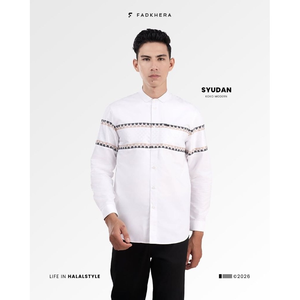 Fadkhera Syudan Kemeja Pria Koko Modern Putih motif premium