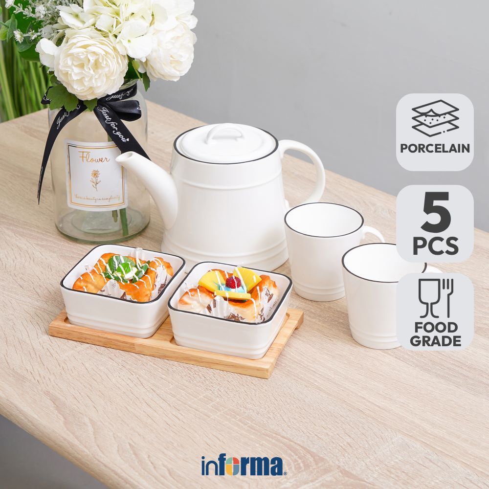 Informa Appetite Magnum Teko & Cangkir Porcelain Dengan Mangkuk Set 5 pcs - Putih Drinkware Cup Tabl