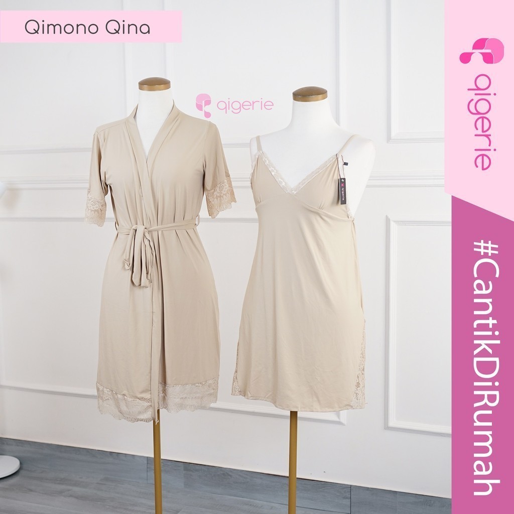 New QIGERIE QINA | Baju Tidur Sexy Kimono |  One Set Kimono Lingerie | Daster Kekinian