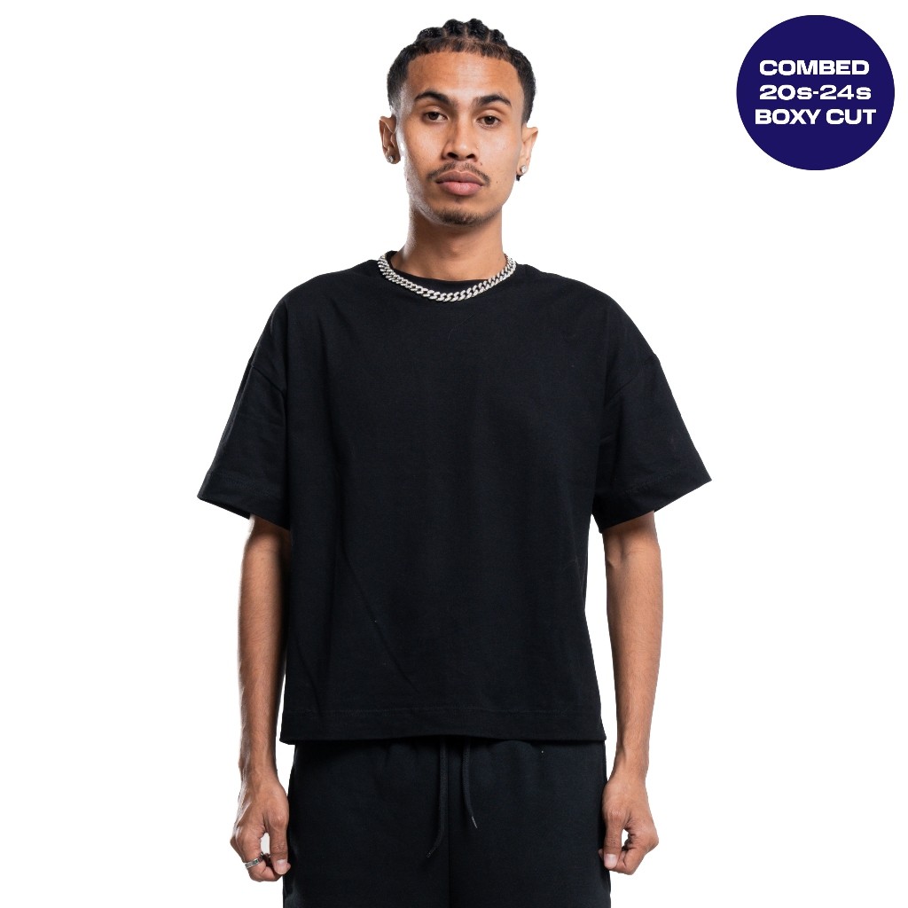DELISTORE JORN - Tshirt Boxy Heavyweight Hitam Kaos Boxy Oversize Tebal Kaos Pria Tebal Kaos Oversiz