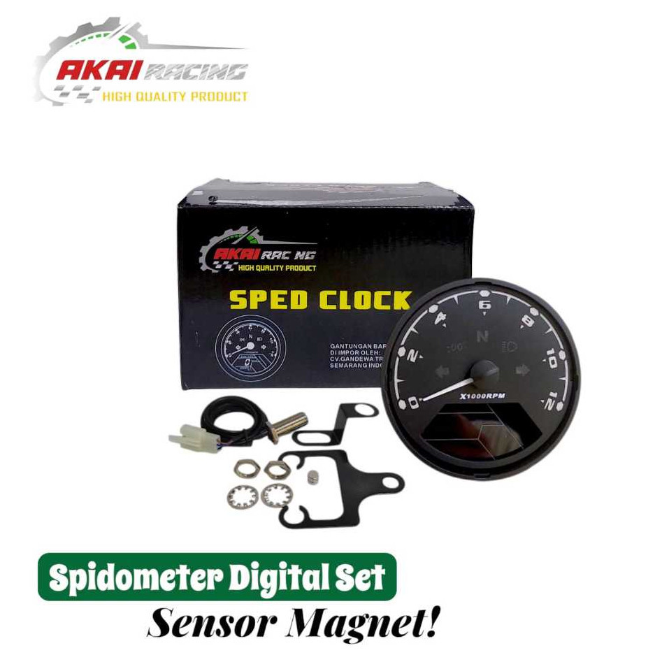 Speedometer Babon Digital Akai Racing Bulat Spidometer Led Custom + Sensor Magnet Universal Semua Mo