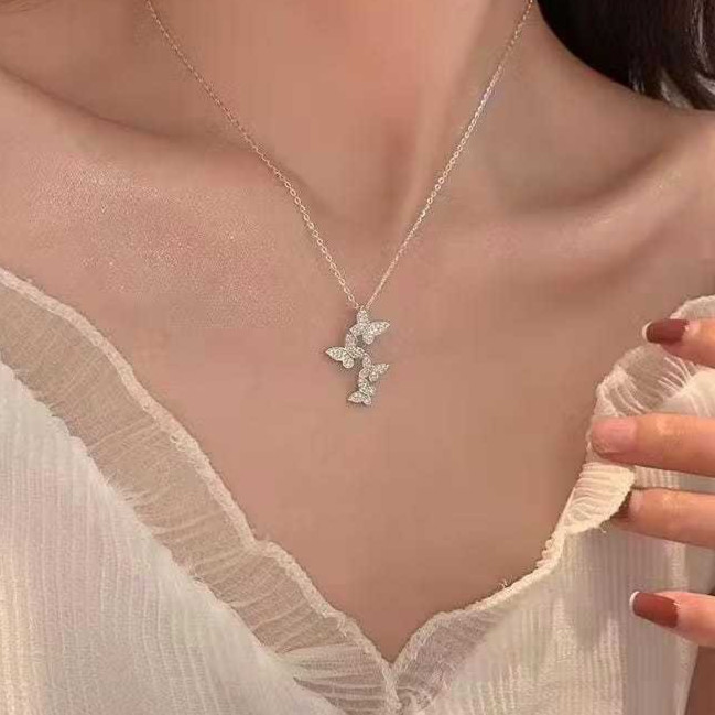 Kalung NECKLACE Wanita Rantai Perak Liontin Butterfly Kupu-Kupu / JOANA Fashion