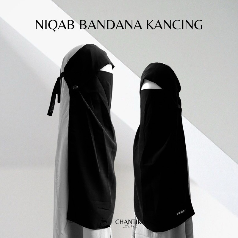 Cheers_Niqab Cadar Bandana Tali size 50 cm 2 layer | cadar tali arab siffon silky arabian jetblack