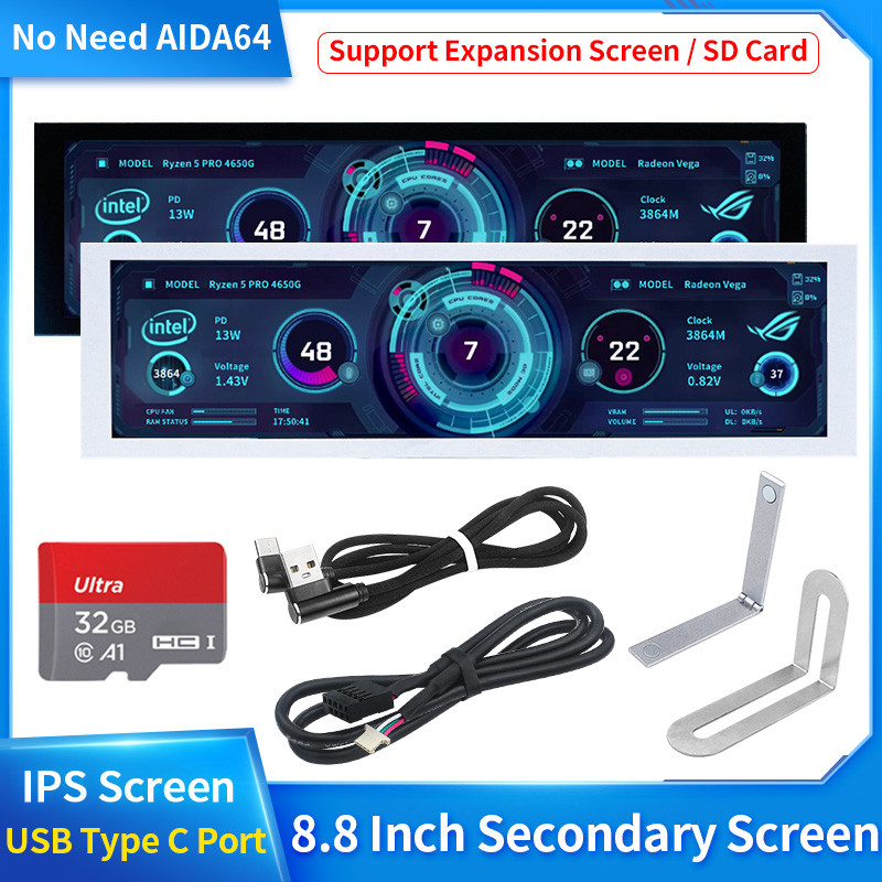 8.8 In IPS Type C Secondary Screen USB-C Interface Computer Monitoring CPU GPU RAM slpay Smart Scree