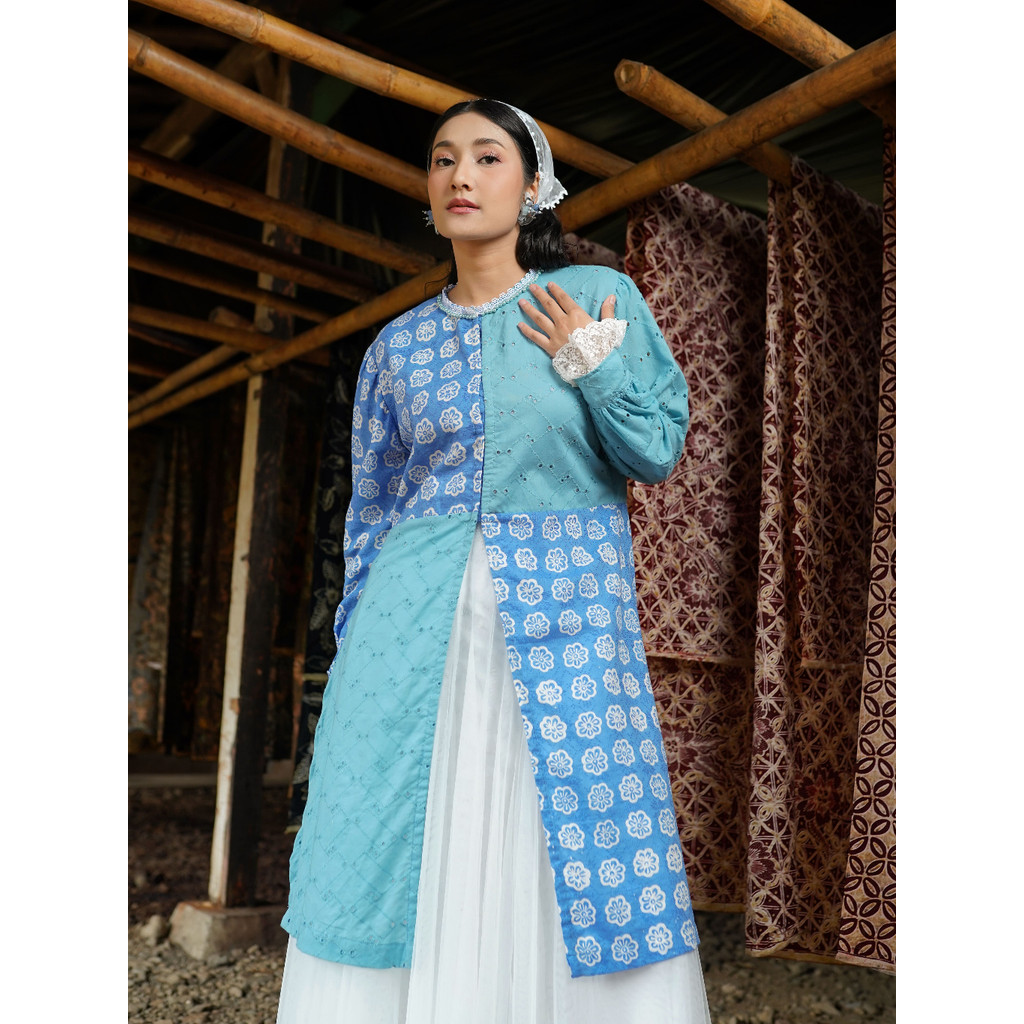 Batik ENOM - Tunik Maha - Batik Cap Bahan Dobby Kombinasi Katun Bordir - Tunik Batik Wanita Modern -