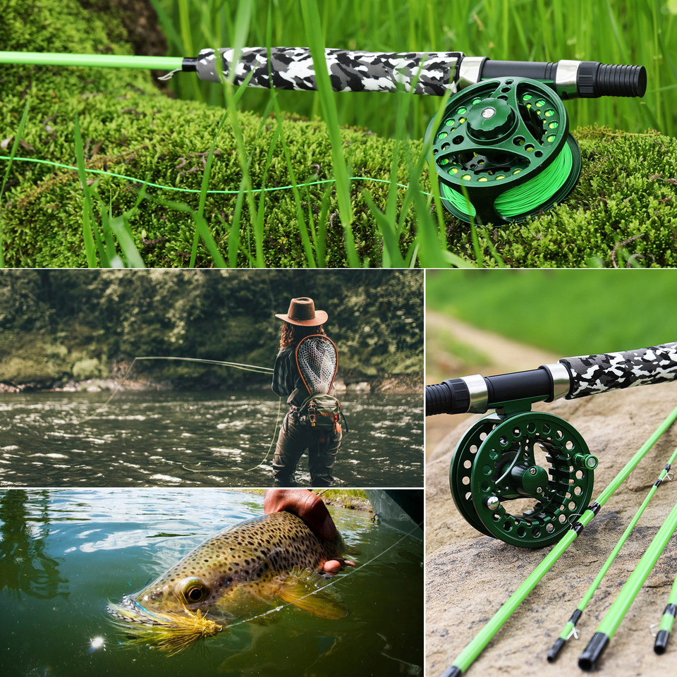 Sougayilang 9"5# Fly Fishing Rod Reel Combo 5 Sections Carbon Fiber Fishing Rod with Fly Fishing Ree