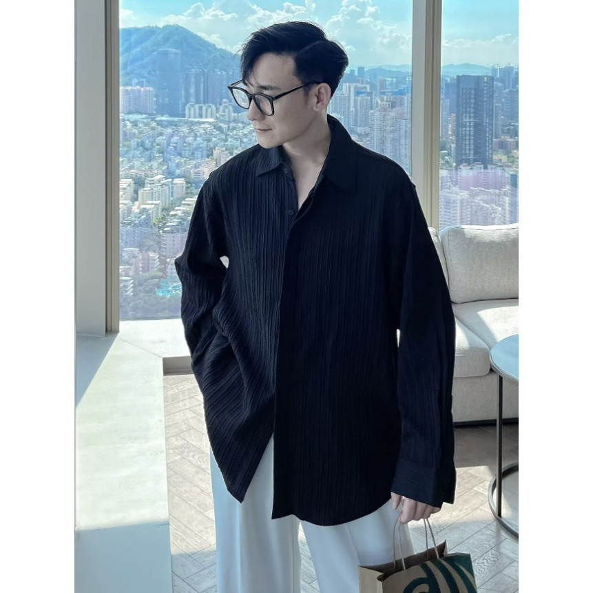 Blus kasual kemeja garis vertikal baru