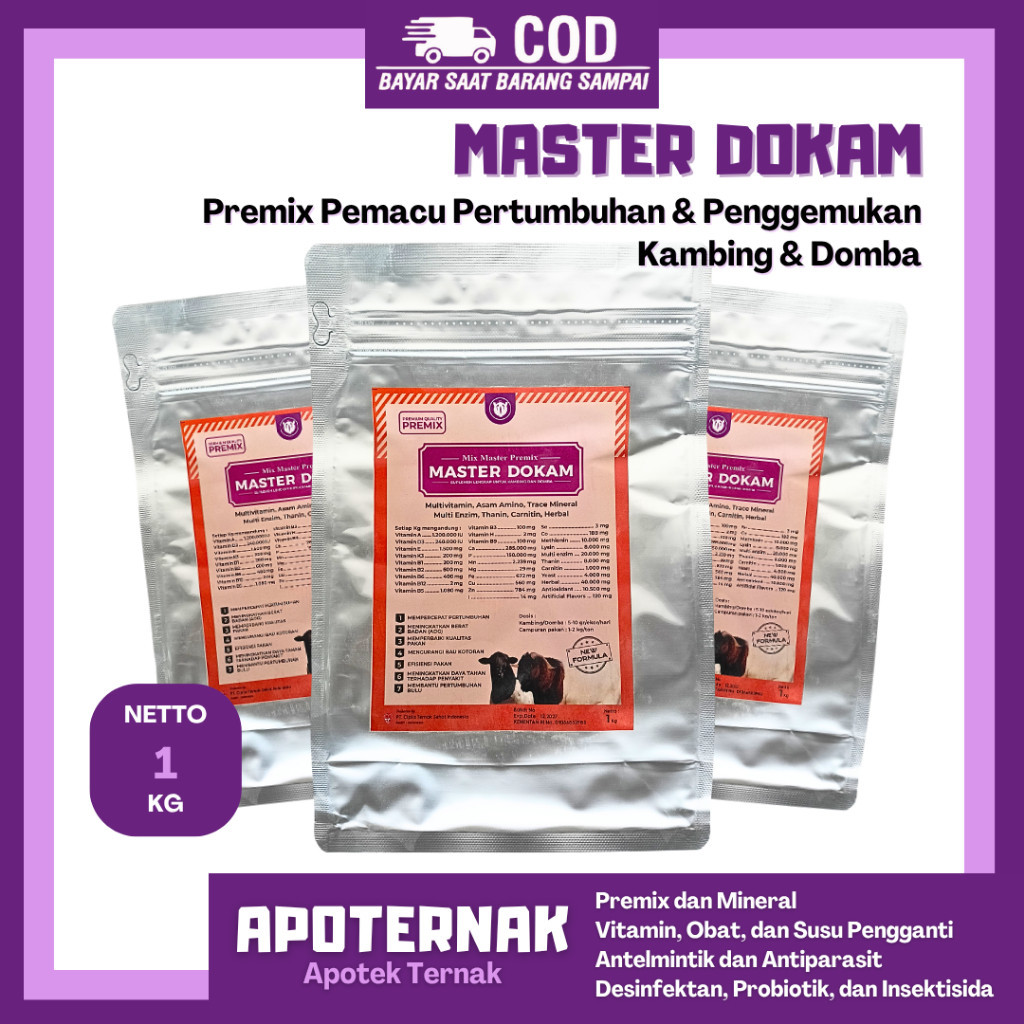 MASTER DOKAM 1 KG - Premix Domba Kambing - Premix Pemacu Pertumbuhan dan Penggemukan Kambing Domba