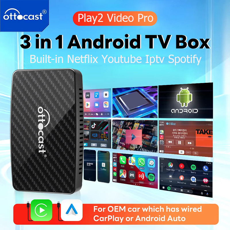 OTTOCAST Android Tv Box Wireless CarPlay Adapter Android Auto Built-in Youtube Netflix  IPTV Ai Box 