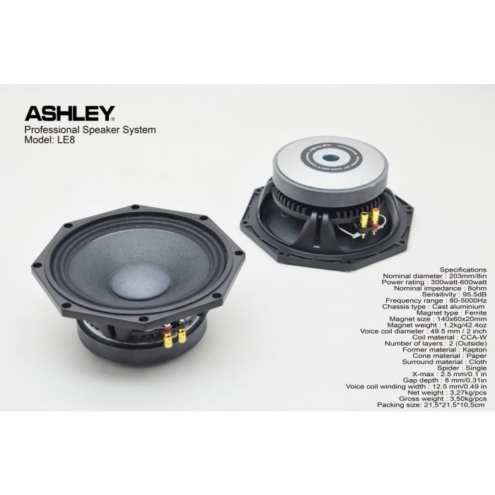SPEAKER KOMPONEN ASHLEY LE8 8 INCH ORIGINAL ASHLEY
