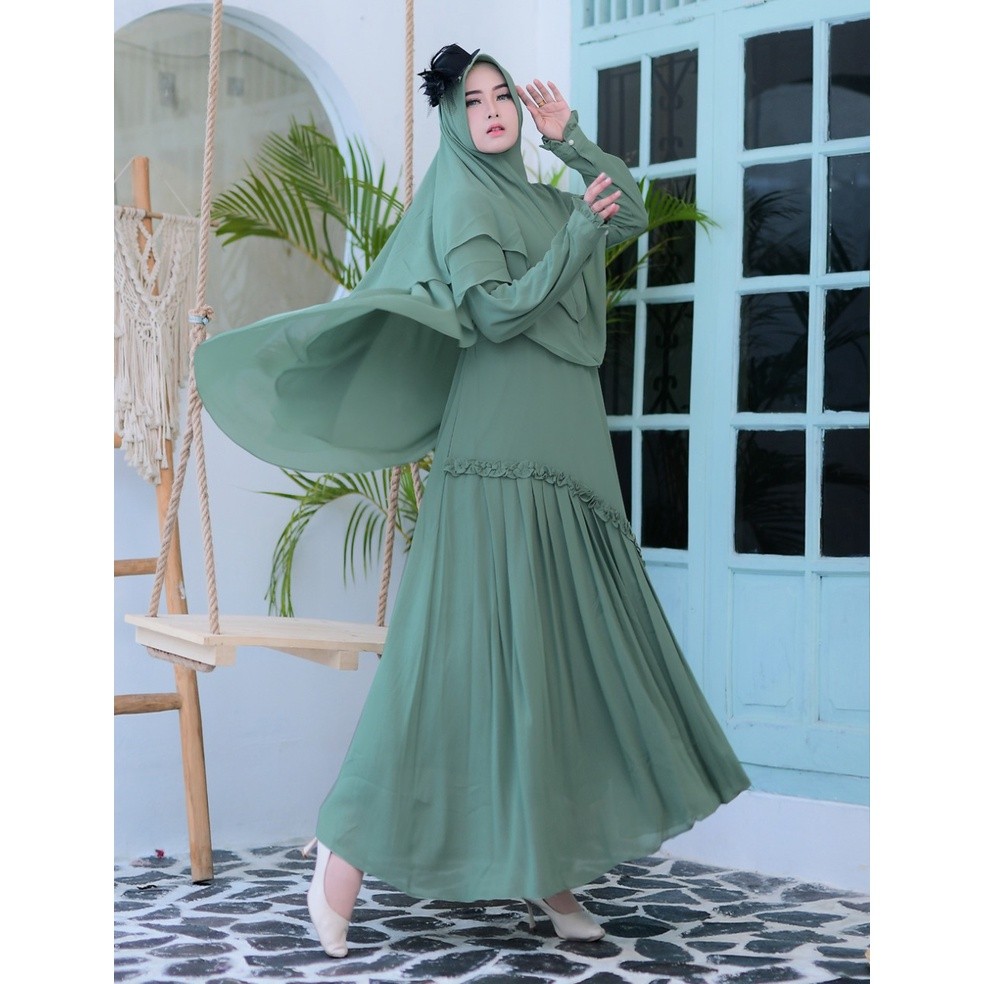 Gamis muslim syari set khimar ceruty babydoll polos terbaru