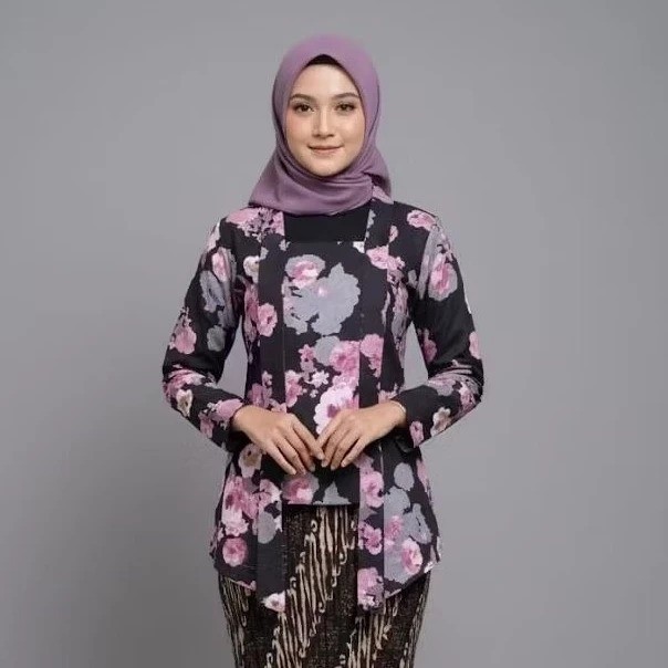 Kebaya Kutubaru Modern Jumputan Motif Bunga Bahan Katun Premium/Kebaya Kutubaru Jumputan Bahan Katun