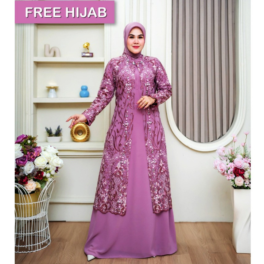 ( FREE HIJAB ) syifa dres/gamis set iner outer premium/gamis pesta Redy warna