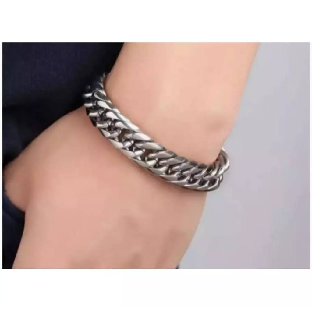 GELANG PRIA COWOK RANTAI BESAR TITANIUM STAINLESS BRECELET PUTIH PERAK KEREN ANTI KARAT / GELANG RAN