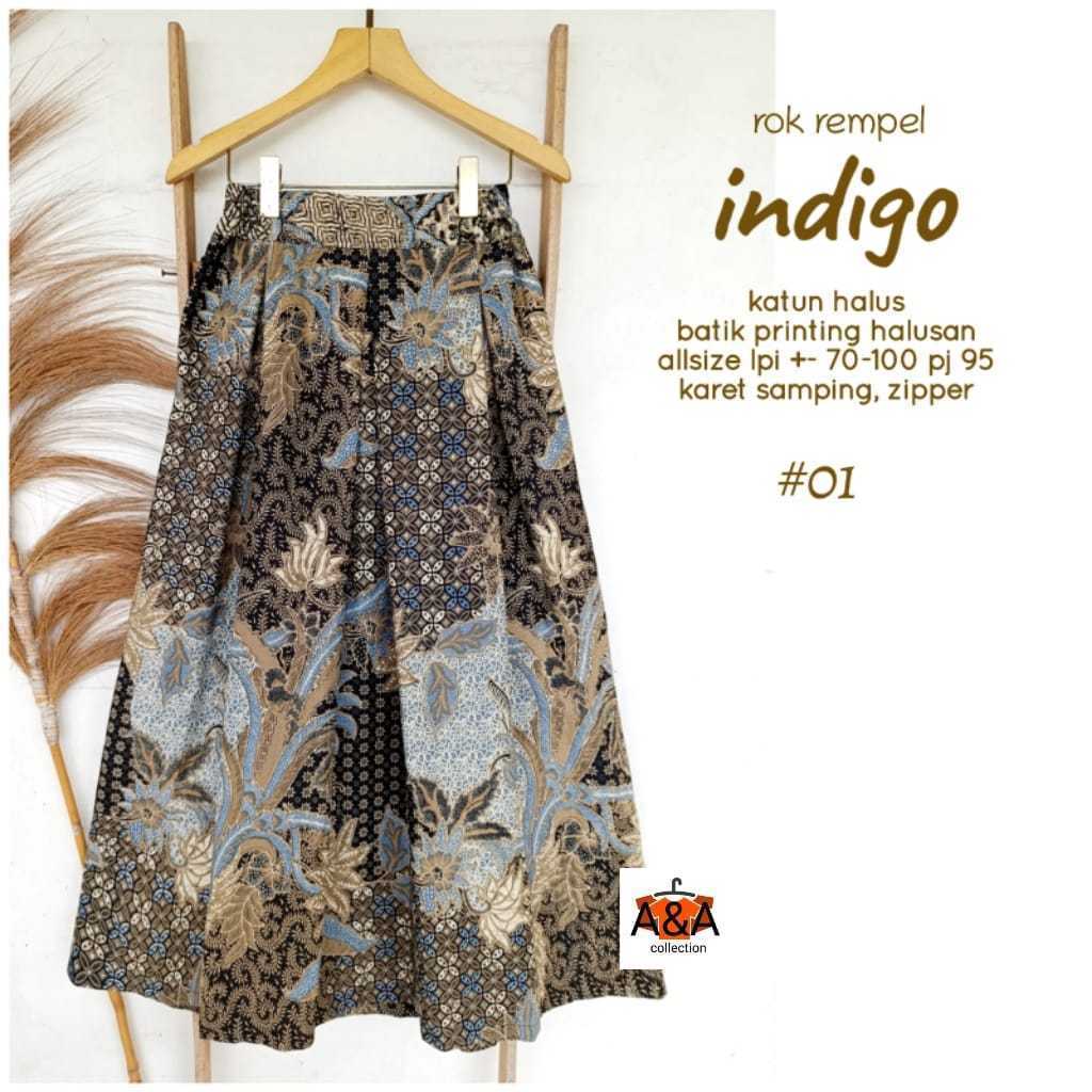 2901     ROK MIDI LAWASAN ECOPRINT INDIGO by Aa
