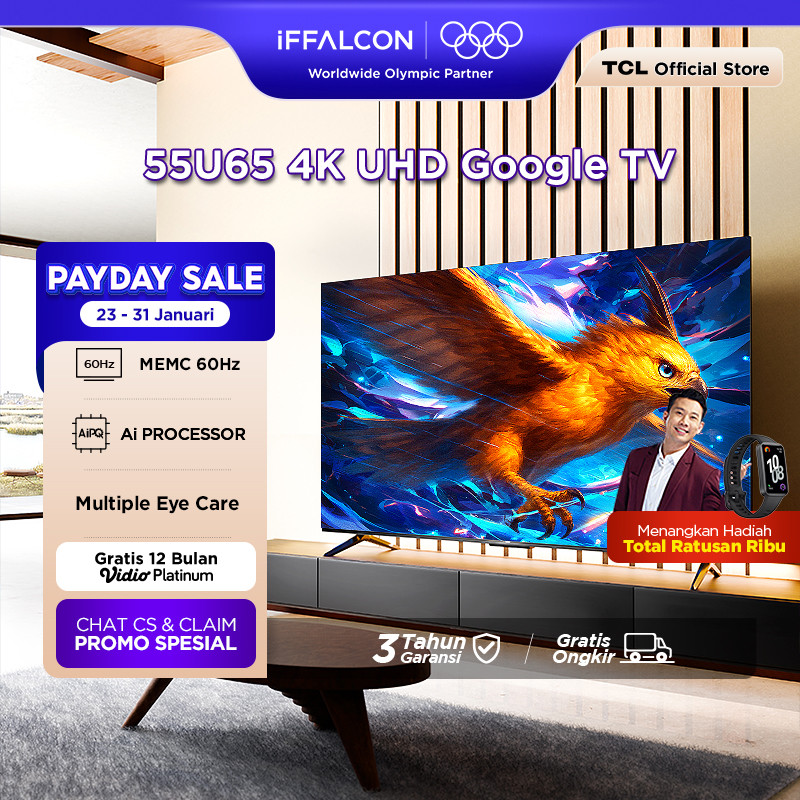 iFFALCON by TCL 55 inch U65 Series Google TV (Android 12) Smart Digital - 4K UHD - Dolby Audio - Goo