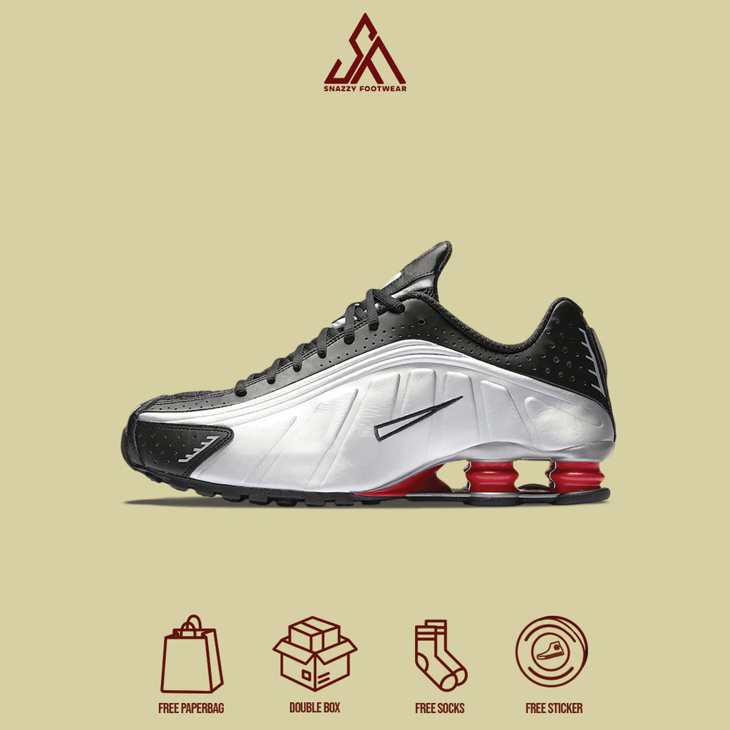 Sepatu Sneakers Nike Shox R4 Black Silver Red 100% Original Unisex