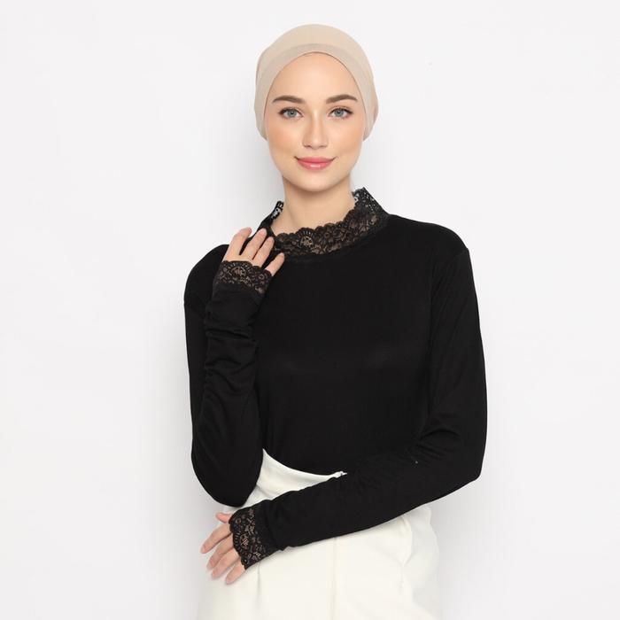 Manset Renda - Rayon  Manset Renda Panjang | Atasan Lembut Baju Fit | Dalaman Wanita Nyaman Hitam - 