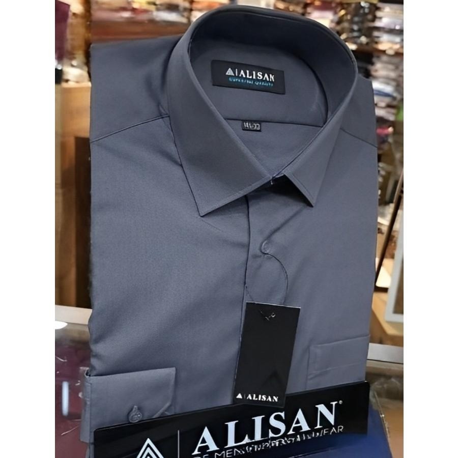 Hot Polos Alisan Abu Tua Kemeja Formal Pria Krah Berdasi Slimfit Lengan Panjang Premium Semioriginal