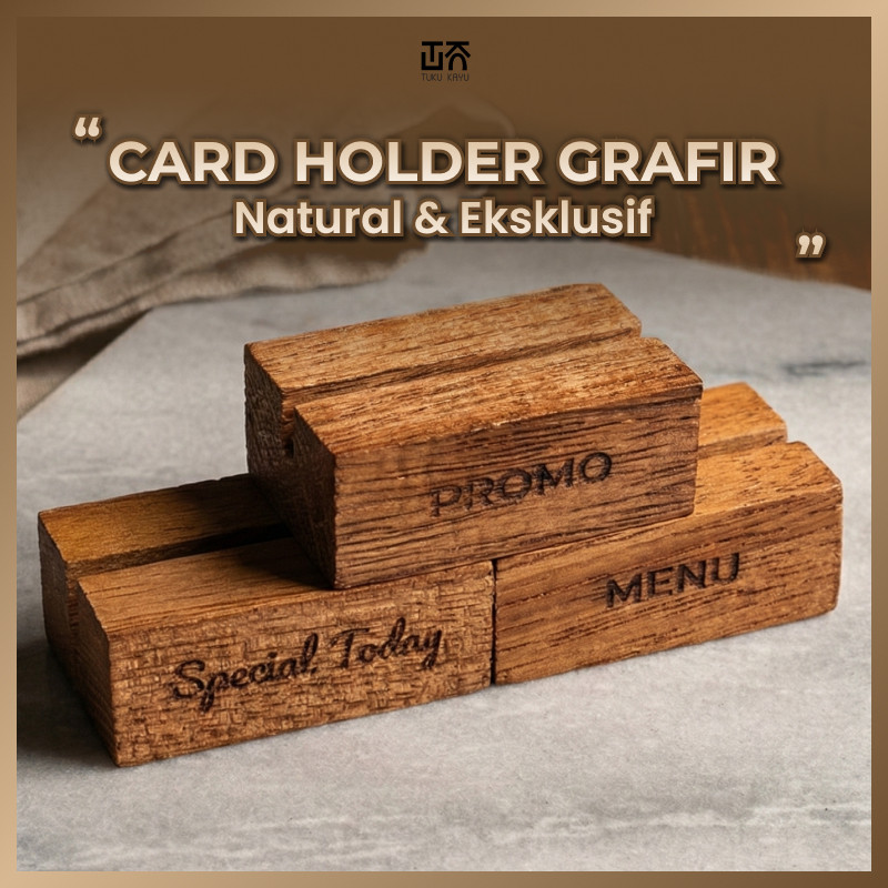 TukuKayu - Sign Kayu Meja Cafe – Display Promo, Menu & QR Code - Wood Card Holder