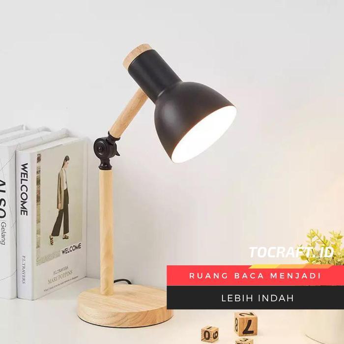 TCID Lampu Belajar Baca Kayu LED Aesthetic Viral Minimalis Gaya Nordic Bohlam Putih Hitam - Hitam