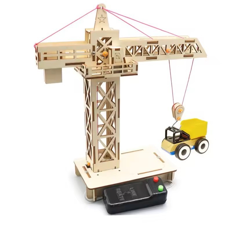 Delova Tower Crane Lifting Crane Diy Model Puzzle Kayu Tower Crane Mainan Elektrik Puzzle Untuk