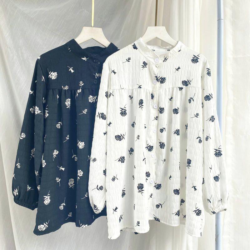 Premium Crinkle Motif Rose | VELLA Blouse Crinkle