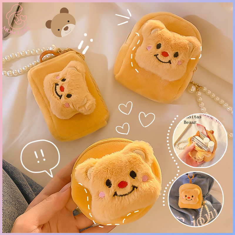 Dompet Koin Berbentuk Beruang 3D Yang Imut Dompet Koin Kecil Berantai Mutiara Organizer Koin