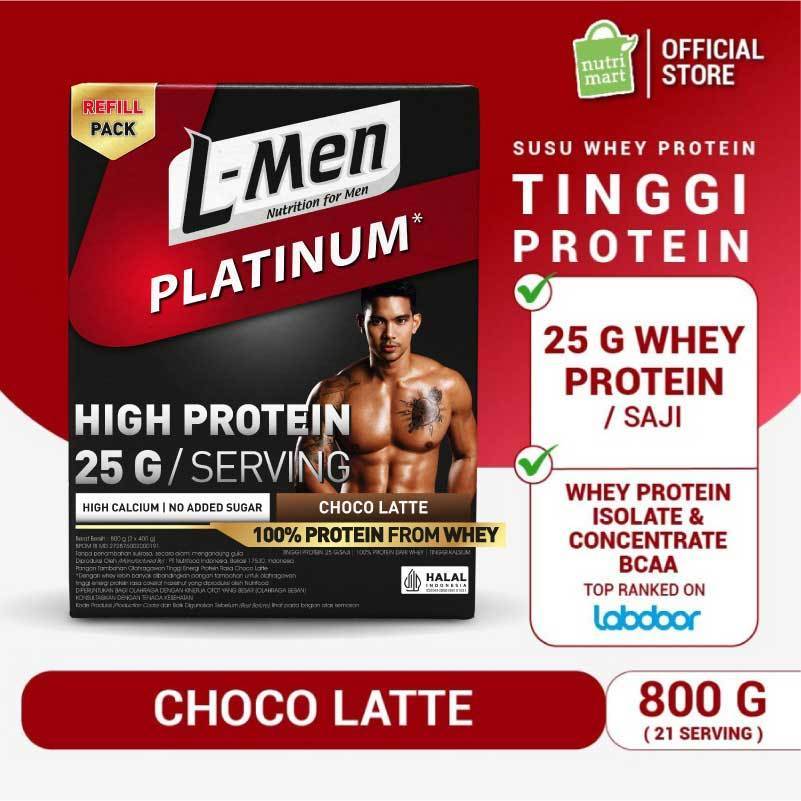 L-Men Platinum Refill Choco Latte 800 gram - Kemasan Refill Suplemen Fitness Tinggi Protein