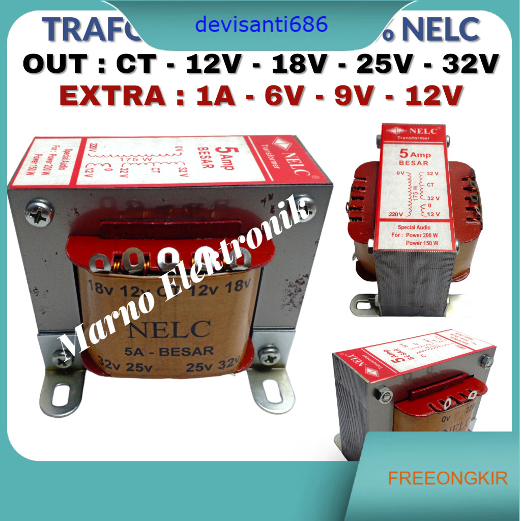 TRAVO TRAFO 5A BESAR 12V 18V 25V 32V 5 A AMPER NELC 5AMPER 12 18 25 32 V VOLT TRANFORMER PLUS EXTRA 
