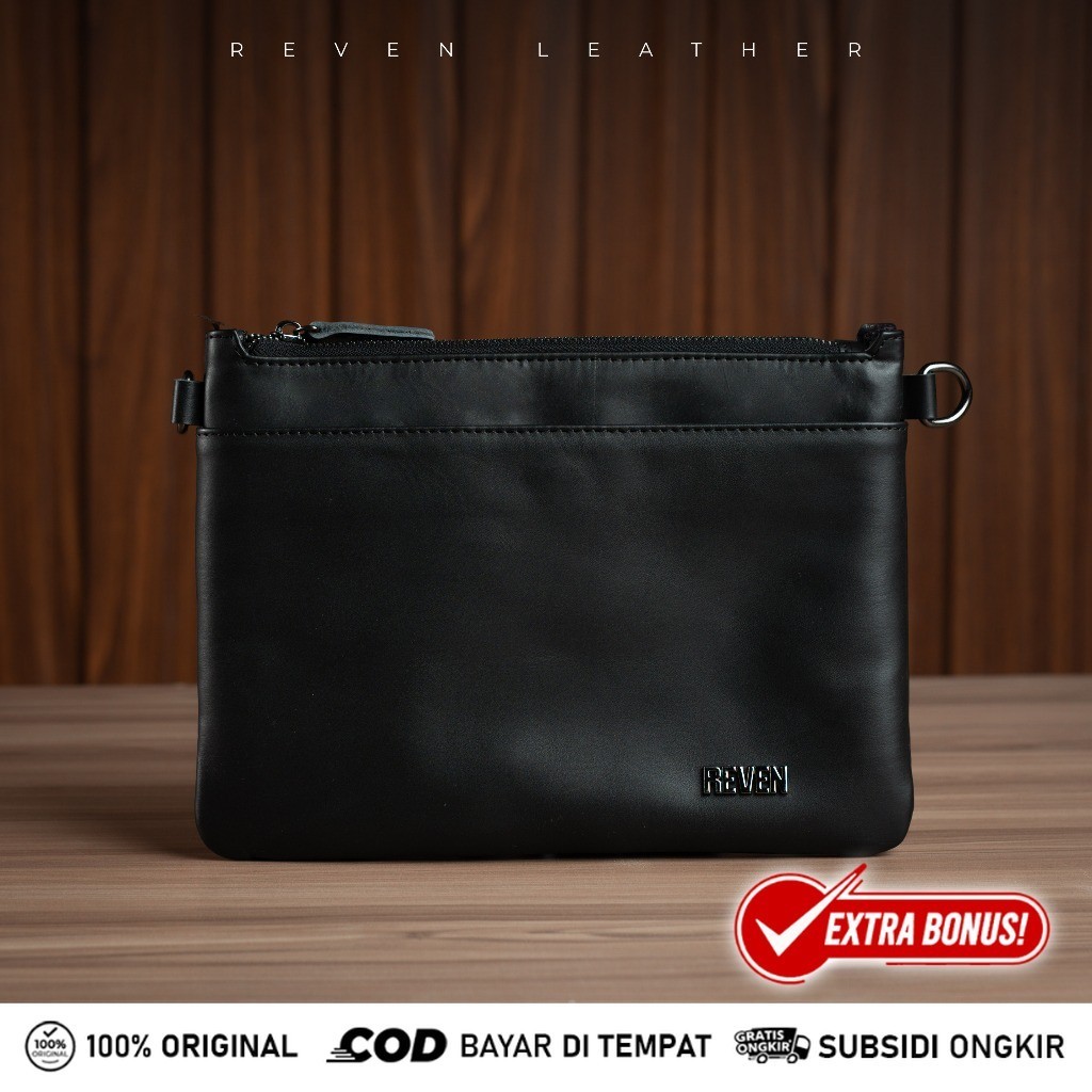 Reven Leather Adam Handbag - Tas Selempang Tangan Clutch Pria Kulit Sapi Asli Free Random Gift