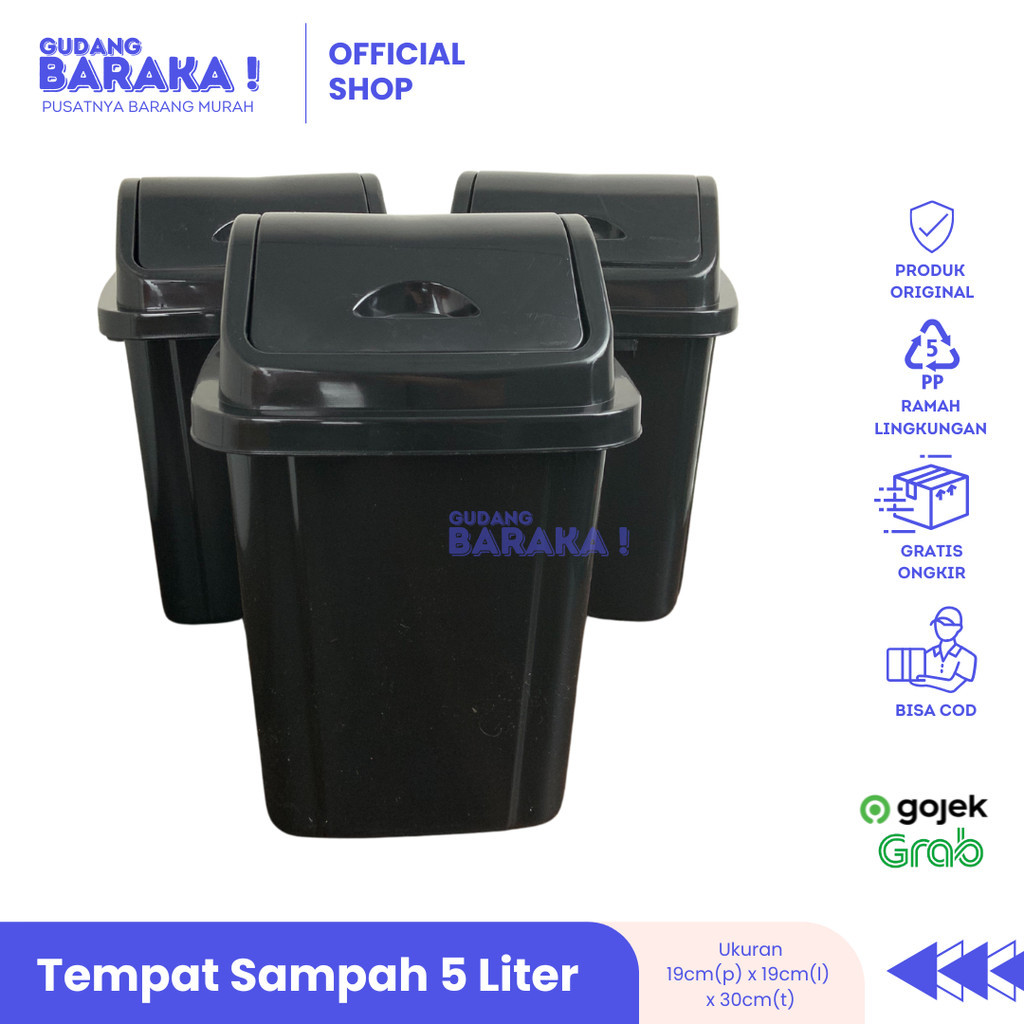 Tong Sampah 5 Liter Hitam Glossy Tempat Sampah 5L Tempat Sampah Kantor Kertas Premium Quality